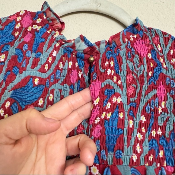 Entro Floral Print Multi Color Mini Dress with Ruffle Sleeves Size S Cottage - Picture 10 of 16